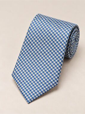 Joseph Abboud Silk Tie Blue Gold Gingham Check Business Wedding Classic